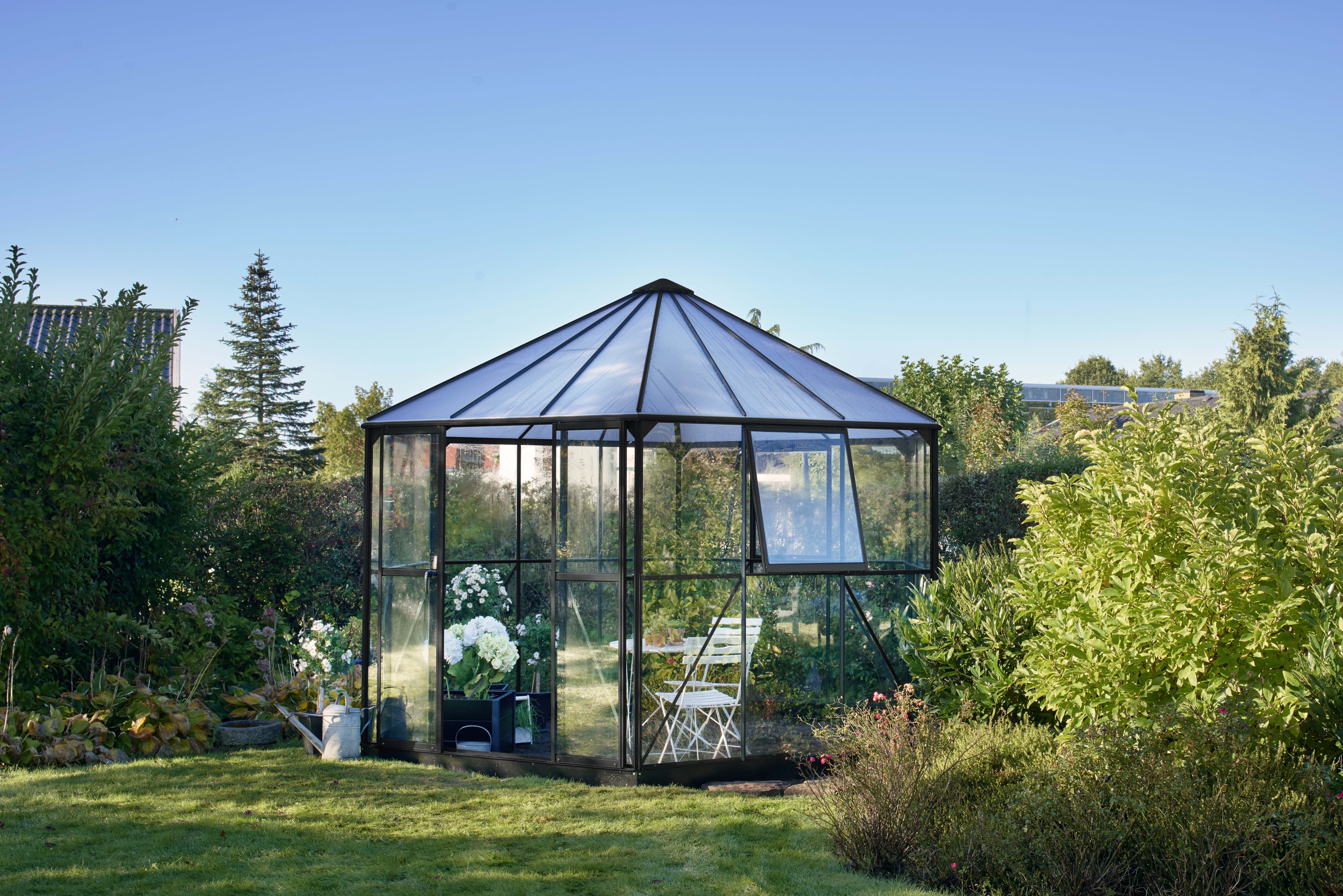 Halls Prieel Atrium - Tuinkas - 287.00 cm - Zwart - Veiligheidsglas & polycarbonaat - 375.00 cm - 375.00 cm