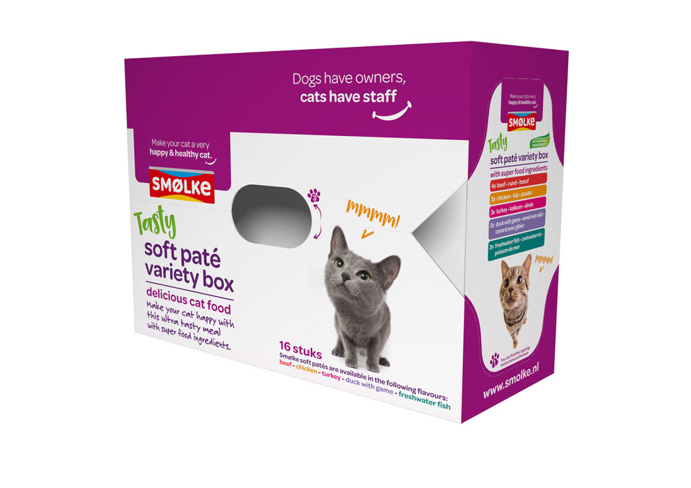Smölke Soft Paté Variety box - Kattenvoer - 16x80 gram - Kip - Eend - 1,28 kg