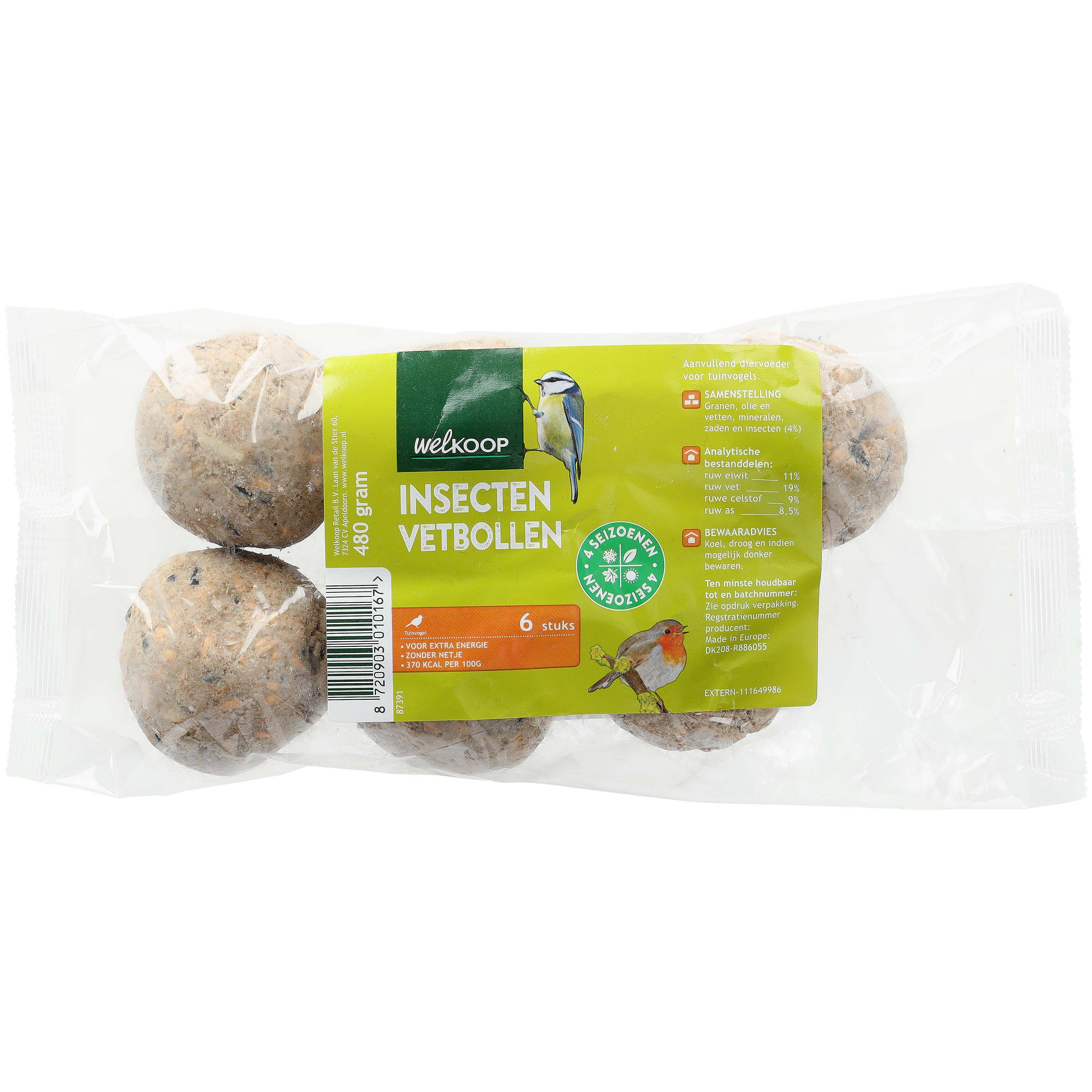 Welkoop Vetbollen met insecten zonder netje - Tuinvogelvoer - 5.30 cm - 10.50 cm - Insect - 19.50 cm