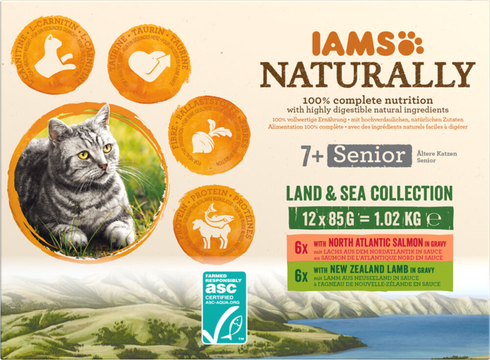 IAMS Naturally 7+ Senior Land & Sea - Kattenvoer IAMS Naturally 7+ Senior Land & Sea - Kattenvoer