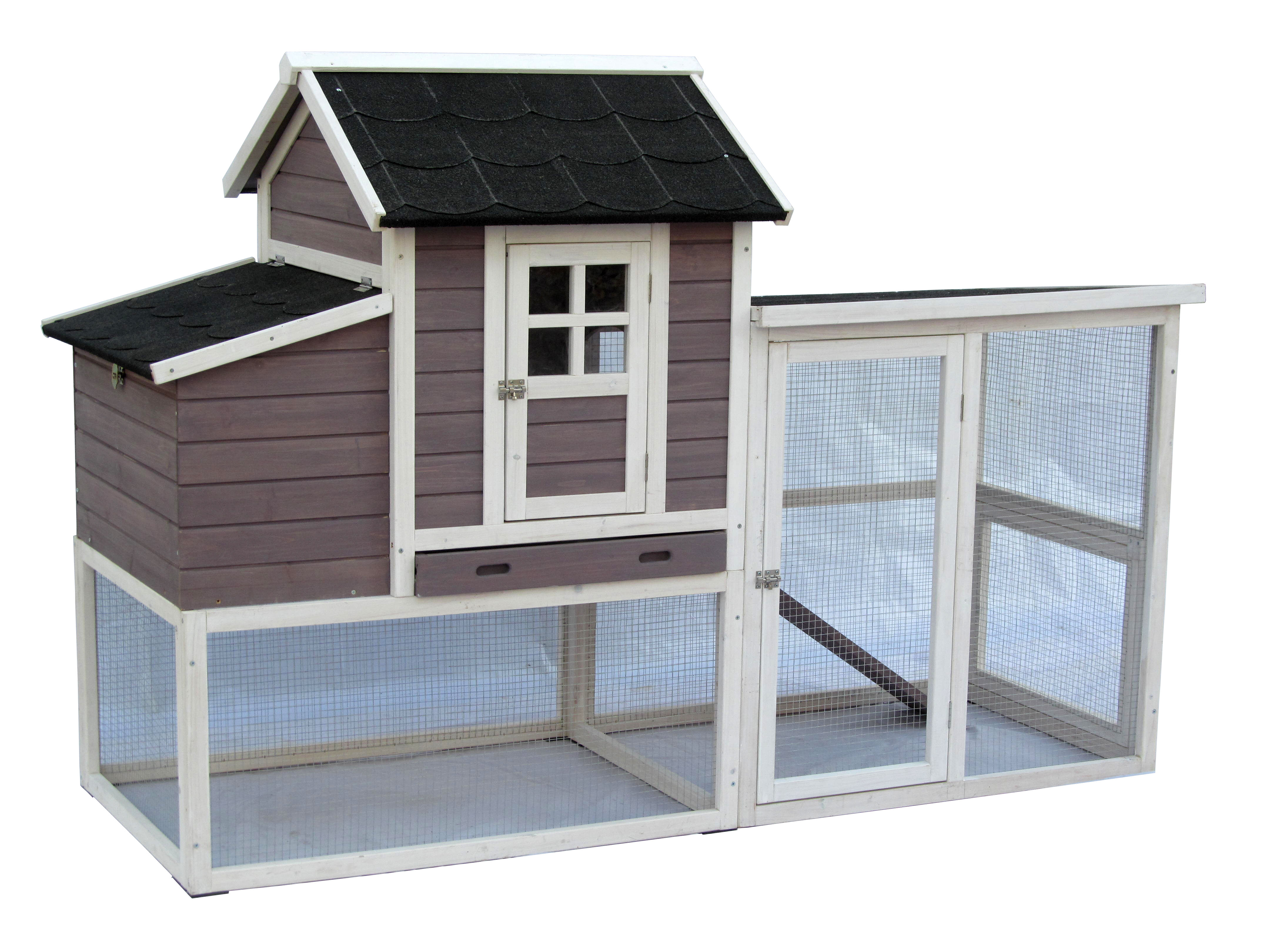 Meribel - Kippenhok met ren - Grijs/ white wash - 190x79x129 cm