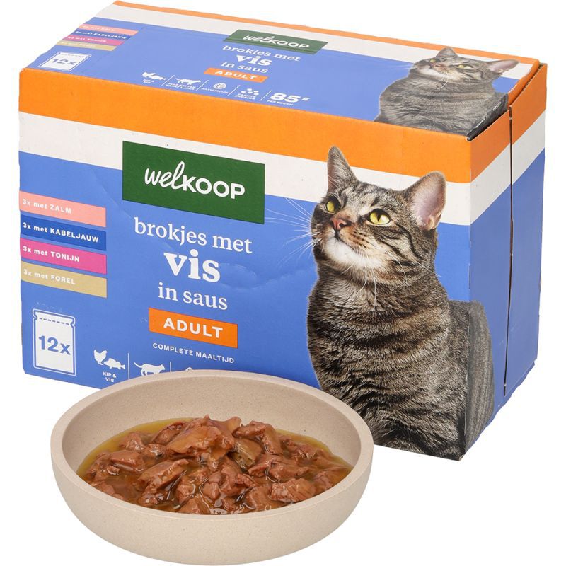 Welkoop Pouch Brokjes in Saus - Kattenvoer - 12x85 gram - 150 - vis
