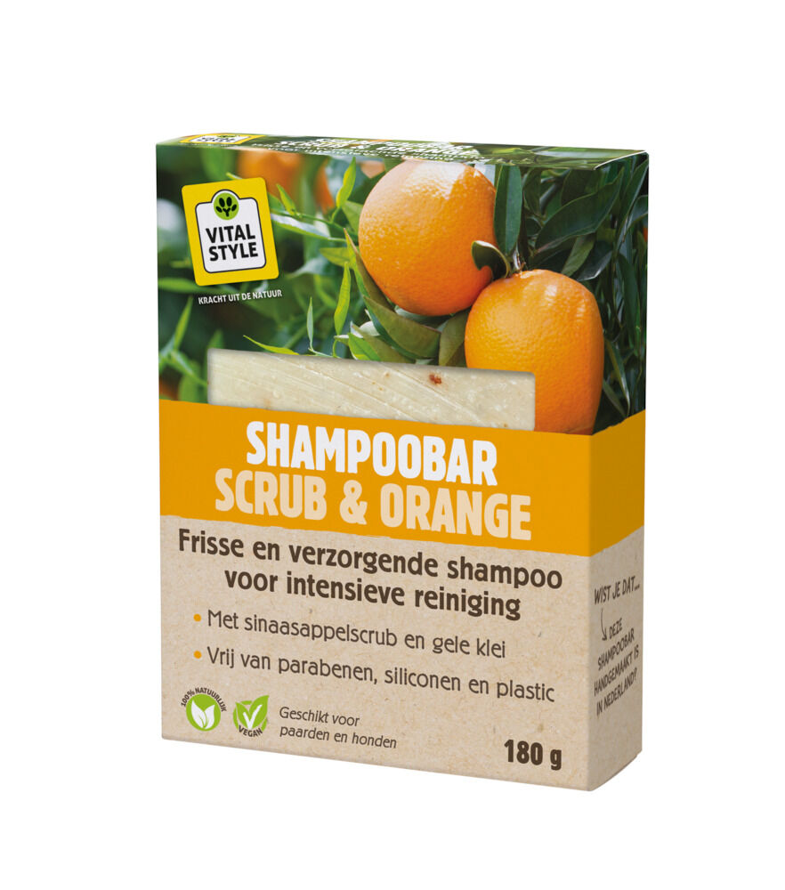 VITALstyle Shampoobar Orange & Scrub - Paardenshampoo - 11.00 cm - 180.00 - Oranje - 8.00 cm - 2.50 cm