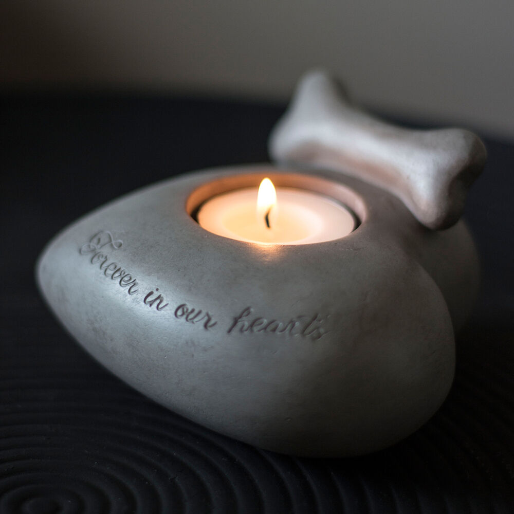 Happy-House - Waxinelichthouder Hart - Hond - Herdenken - grijs - Small