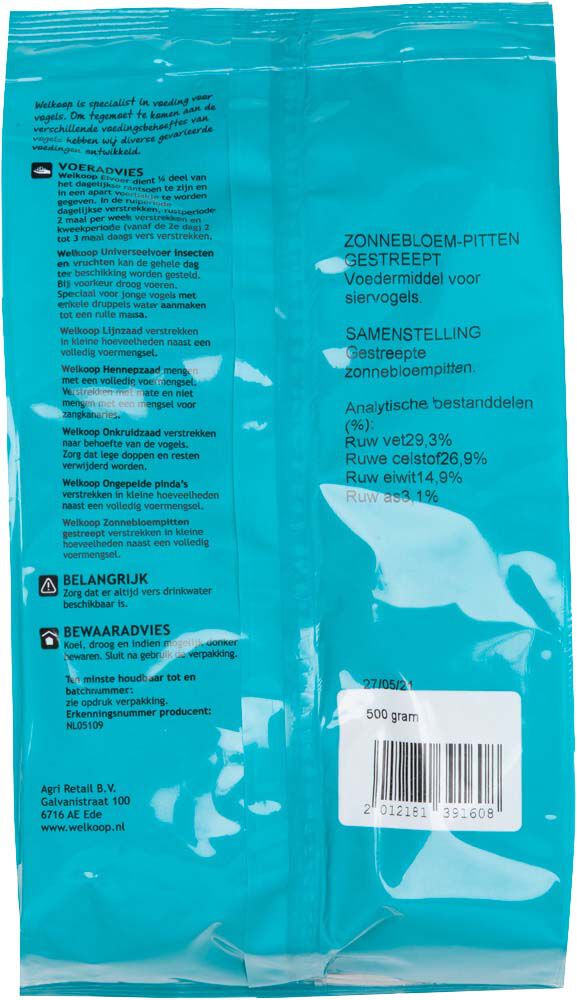 Welkoop  Zonnebloempitten Gestreept - Vogelvoer - 500