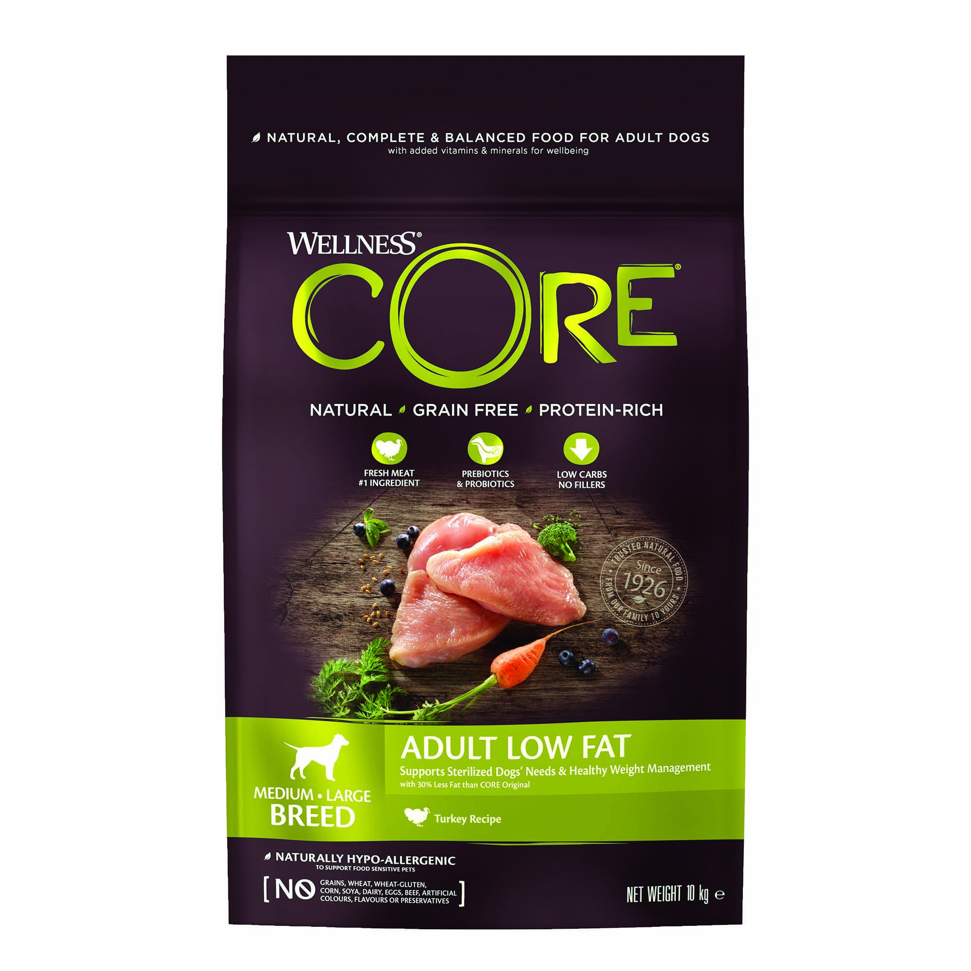 Wellness CORE Adult Low Fat Medium-Large- Breed - Hondenvoer - Kalkoen - 10 kg