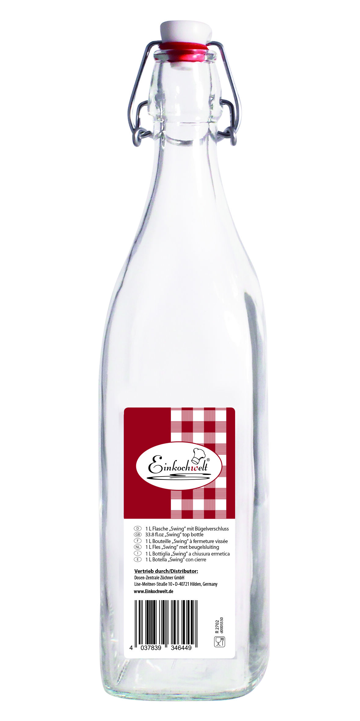 Beugelfles - 1.00 l - 32.30 cm - 8.00 cm - 8.00 cm