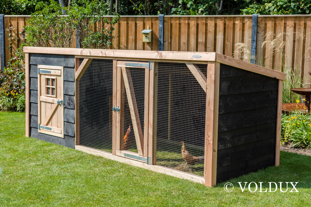 Voldux Milan XL  - Kippenhok met ren - Naturel/zwart