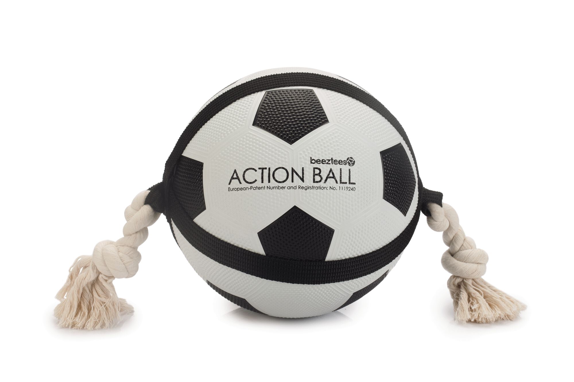 Beeztees Action Voetbal met Flostouw - Hondenspeelgoed - zwart/wit - 22x22x22 cm - L Beeztees Action Voetbal met Flostouw - Hondenspeelgoed - zwart/wit - 22x22x22 cm - L