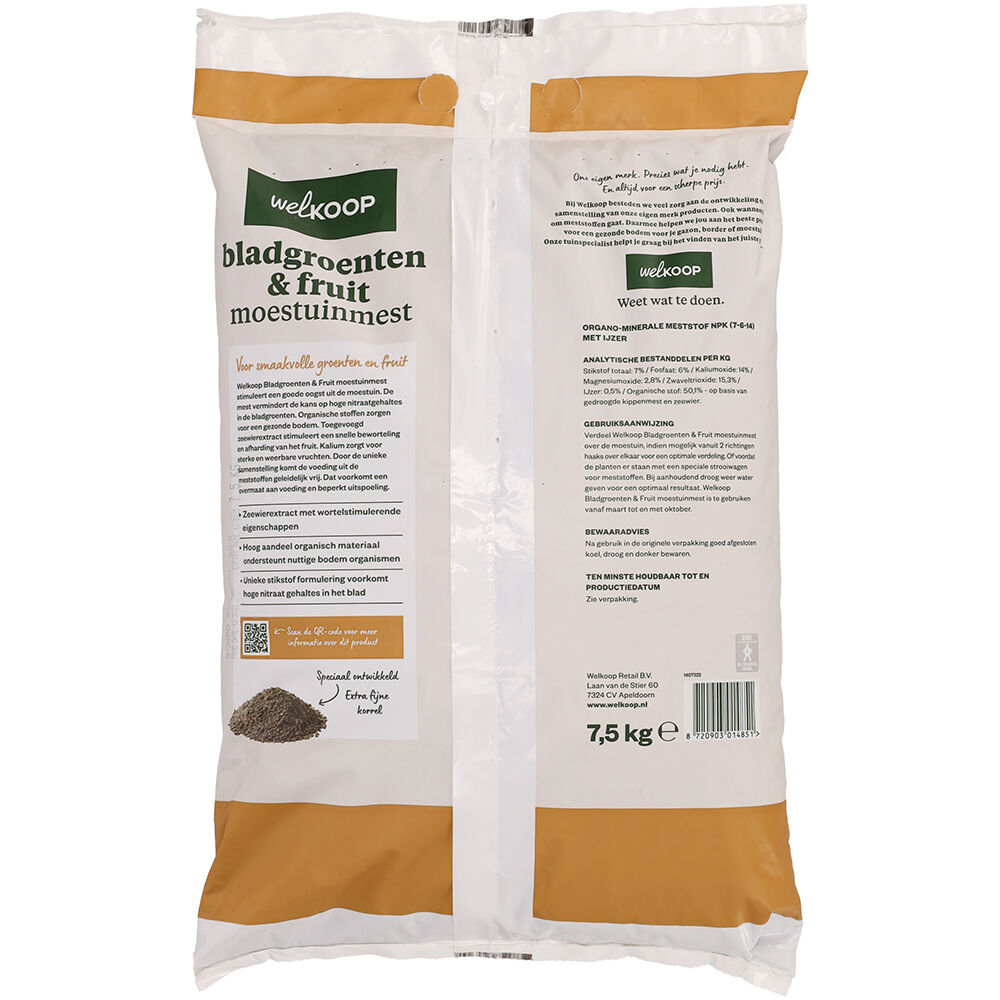 Welkoop - Bladgroenten en Fruit Moestuinmest - 180 m² - 7,5 kg
