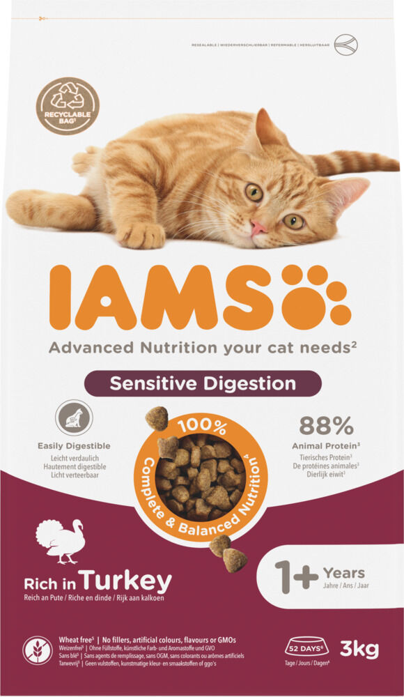 IAMS Sensitive Digestion - Kattenvoer - Kip - Kalkoen - 3 kg