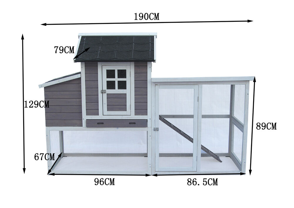 Meribel - Kippenhok met ren - Grijs/ white wash - 190x79x129 cm