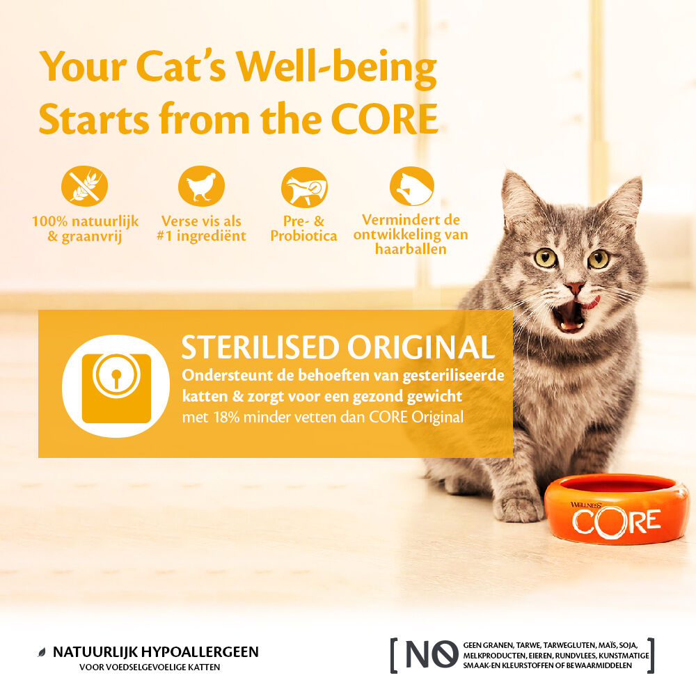 Wellness Core Sterilised Original Adult - Kattenvoer - Kip - Kalkoen - 1,75 kg
