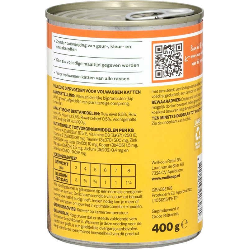 Welkoop Blik Brokjes in Gelei - Kattenvoer - 400 - kip
