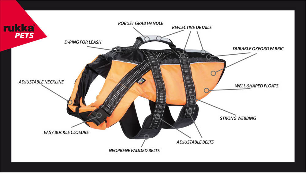Rukka Pets - Zwemvest voor honden - 1.00 cm - zwart/oranje - 1.00 cm - L - 1.00 cm