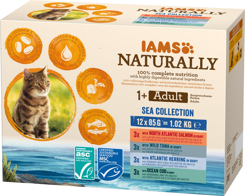IAMs Adult Sea Collection - Kattenvoer - 12x85 gram - Zalm - Tonijn - 1,02 kg