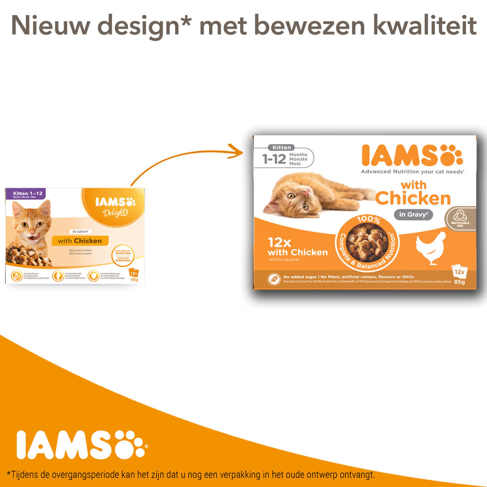 IAMS Kitten - Delights - 12x85 gram - Kip - Vlees - 1,02 kg