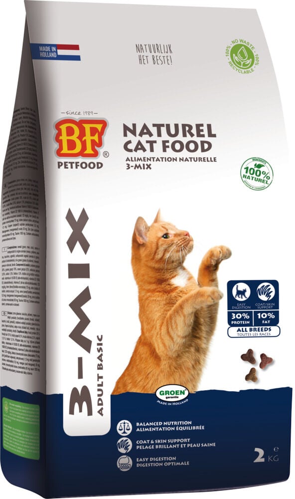 BF Petfood 3-Mix Adult Basic - Kattenvoer - Rund - Gevogelte - 2 kg