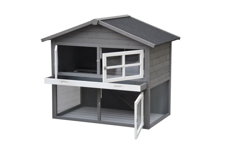 Konijnenhok Dallas - White wash/Grijs - 112.5x13086 cm