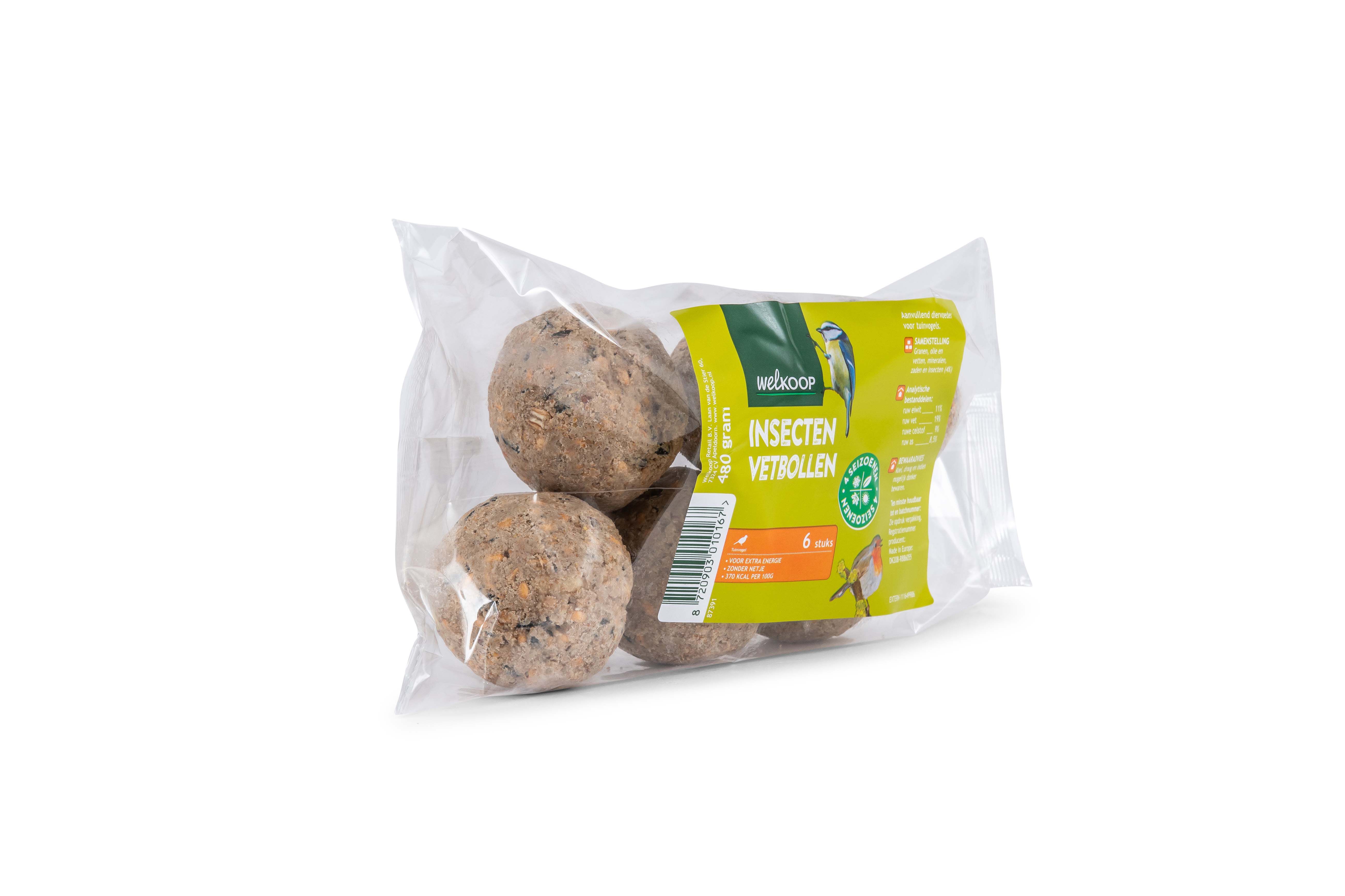 Welkoop Vetbollen met insecten zonder netje - Tuinvogelvoer - 5.30 cm - 10.50 cm - Insect - 19.50 cm