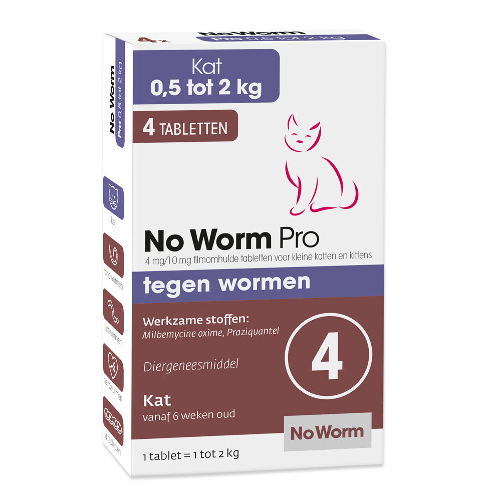 No Worm Pro Tabletten - Ontworming kleine katten en kittens - 0,5-2 kg - 4 stuks