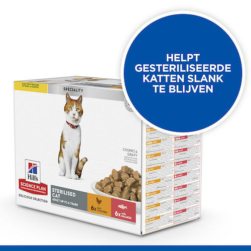 Hill's Science Plan Gesteriliseerd Young Adult - Kattenvoer - 12x85 gram - Kip - Zalm - 1,02 kg