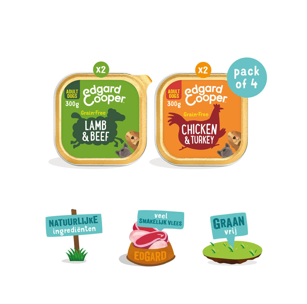 Edgard & Cooper Adult Multipack - Hondenvoer - 4x300 gram - Lam - Kip - 1,2 kg