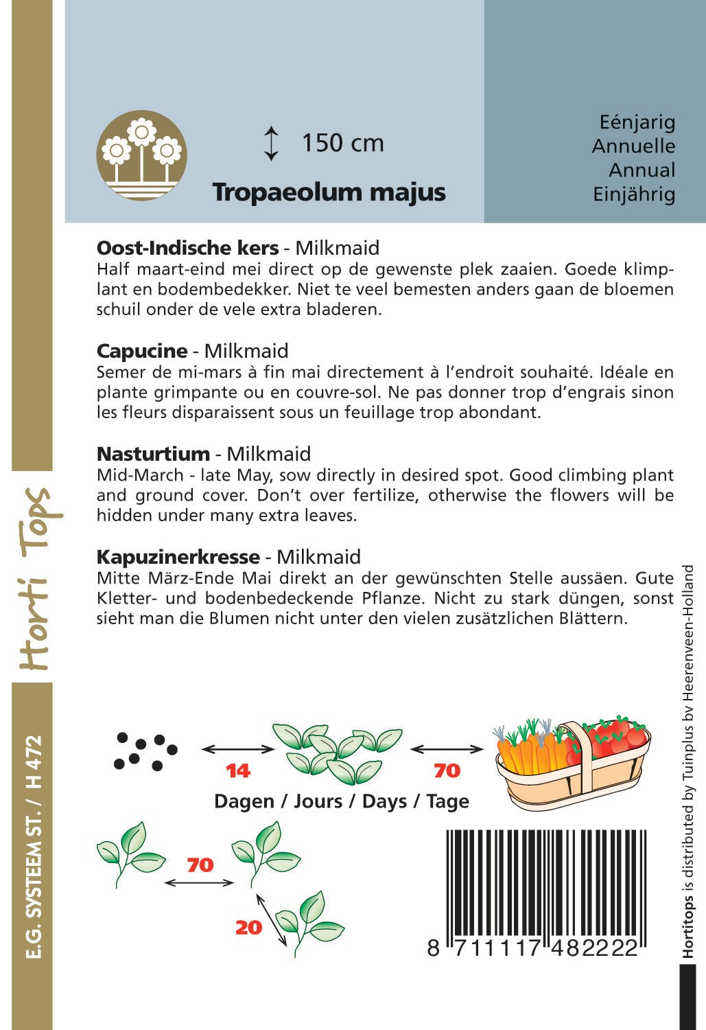 Hortitops Oost-indische kers Milkmaid Tropaeolum majus - Bloemzaden