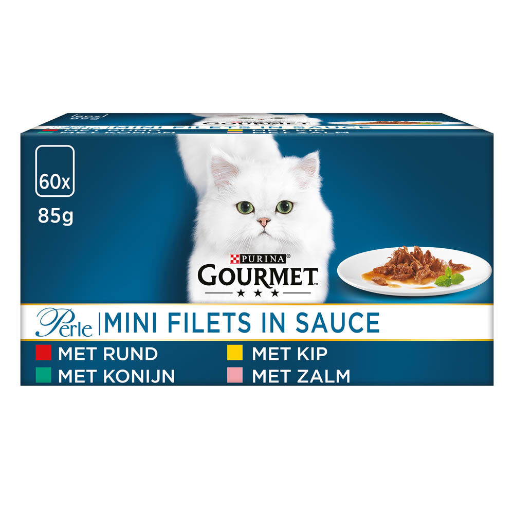 Gourmet Perle Mini Filets in Saus - Kattenvoer - 60x85 gram - Rund - Kip - 5,1 kg