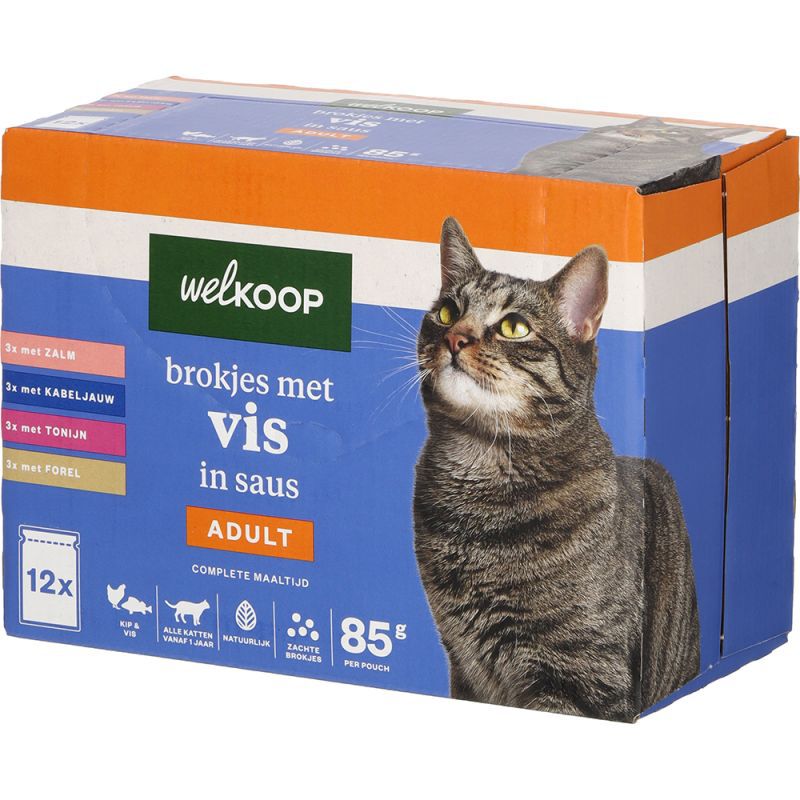 Welkoop Pouch Brokjes in Saus - Kattenvoer - 12x85 gram - 150 - vis