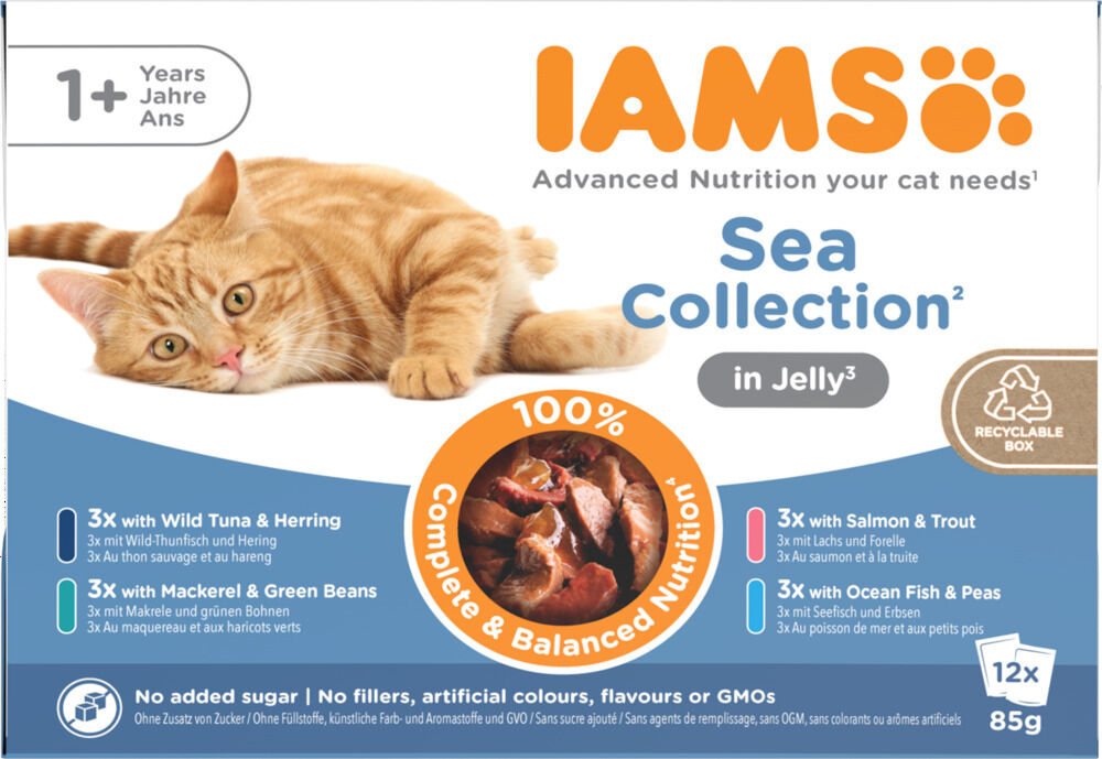 IAMS Delights Sea Collection - Kattenvoer - 12x85 gram - Vlees - Vis - 1,02 kg