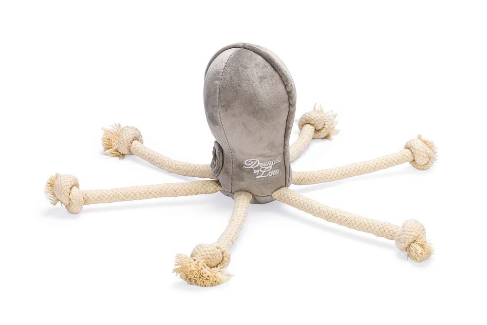 Designed by Lotte Inktvis Aisha Knuffel - Hondenspeelgoed - grijs - 10x11x15 cm