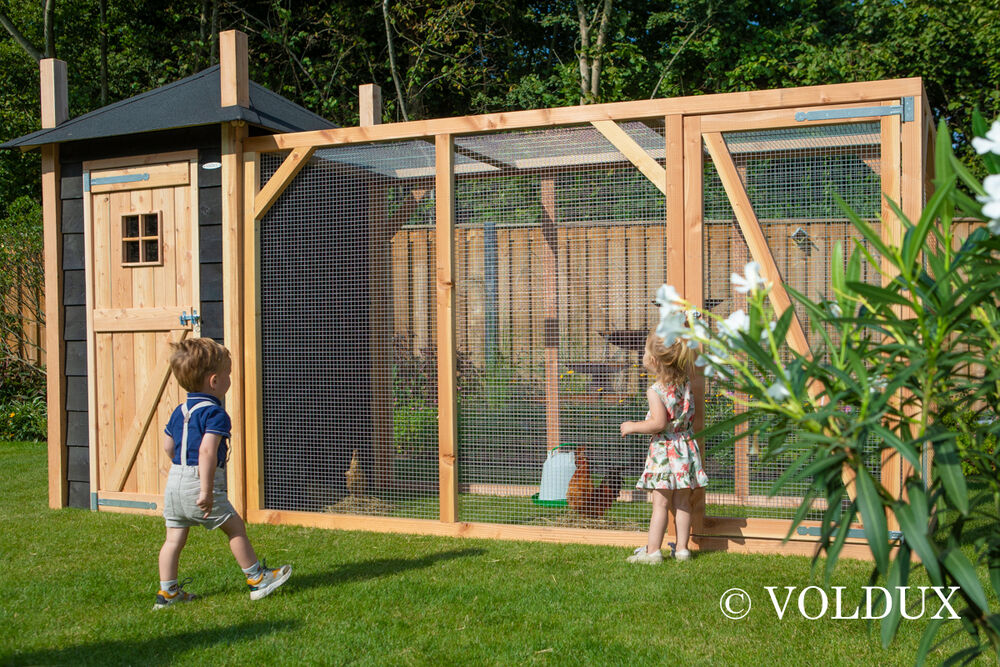 Voldux Hooiberg Mees XL - Kippenhok met ren - Naturel/zwart