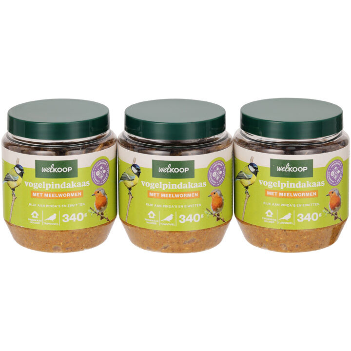 Welkoop - Vogelpindakaas - Tuinvogelvoer - Meelwormen - 12 stuks