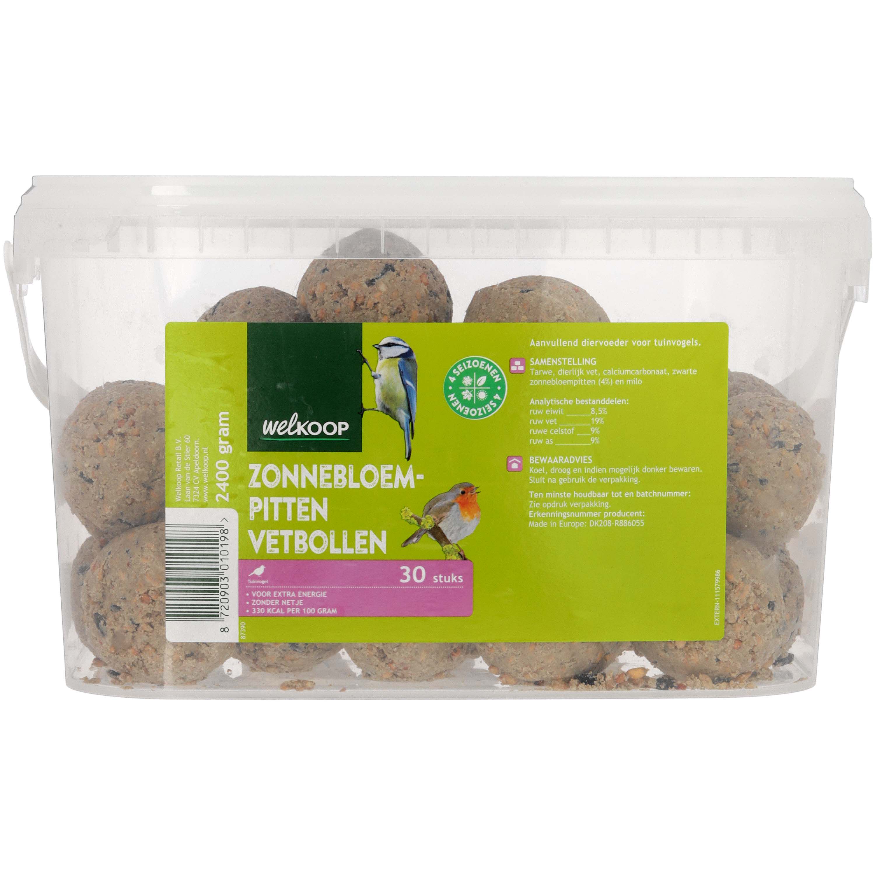 Welkoop Vetbollen met zonnebloempitten zonder netje - Tuinvogelvoer - 16.90 cm - 20.00 cm - Zonnebloempitten - 28.60 cm