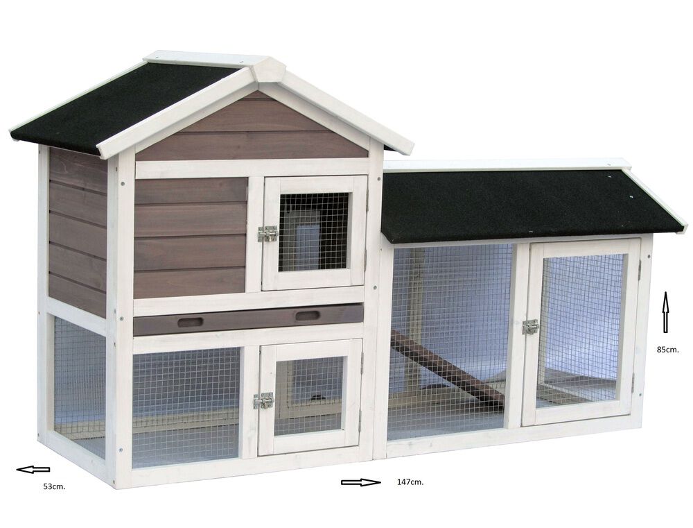 Rabbit Avoriaz - Konijnenhok - 147x53x85 cm - Grijs/ white wash - Medium - Grijs/ white wash - 85x147x20 cm