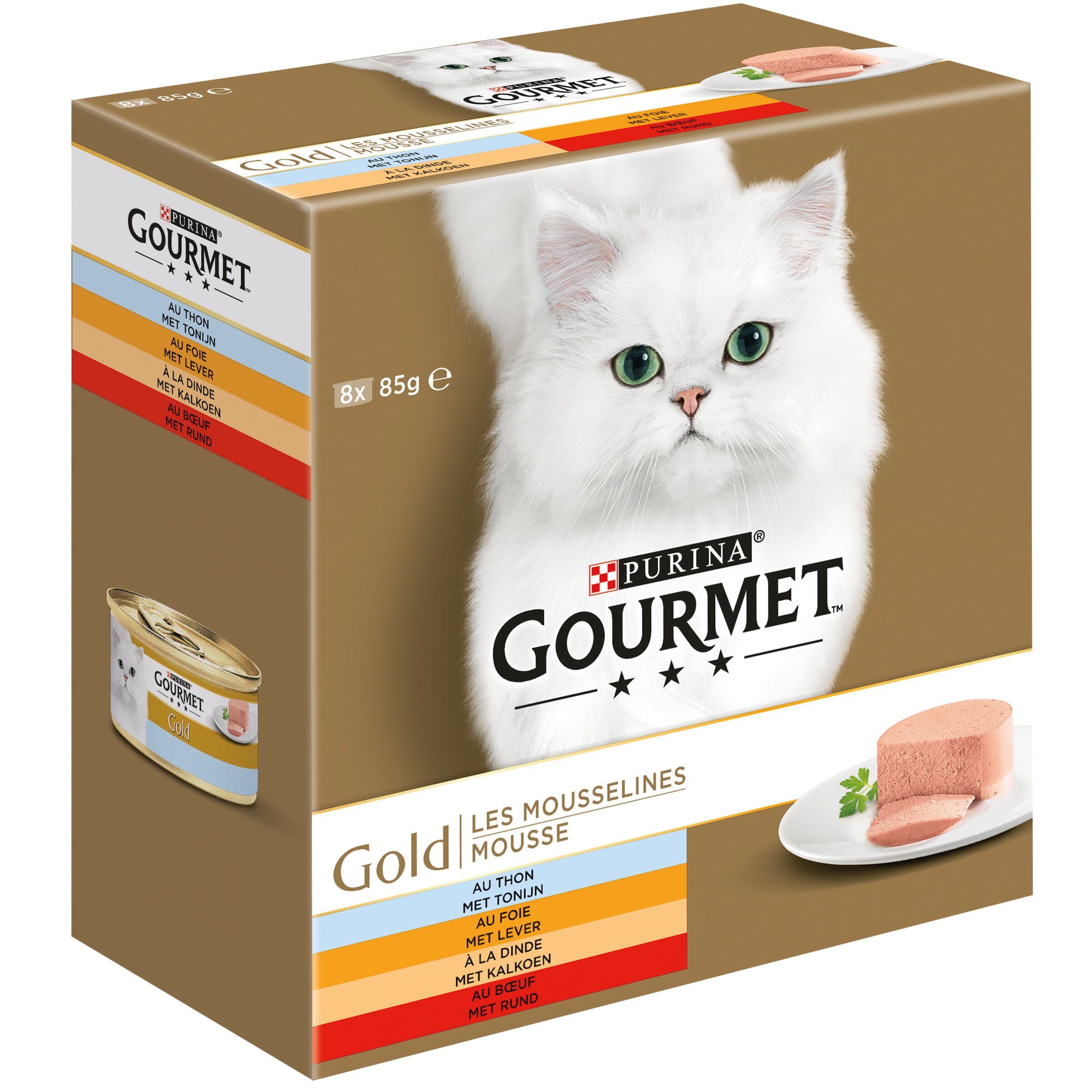 Gourmet Gold Mousse - Kattenvoer - 8x85 gram - 680 - kalkoen, rund, tonijn