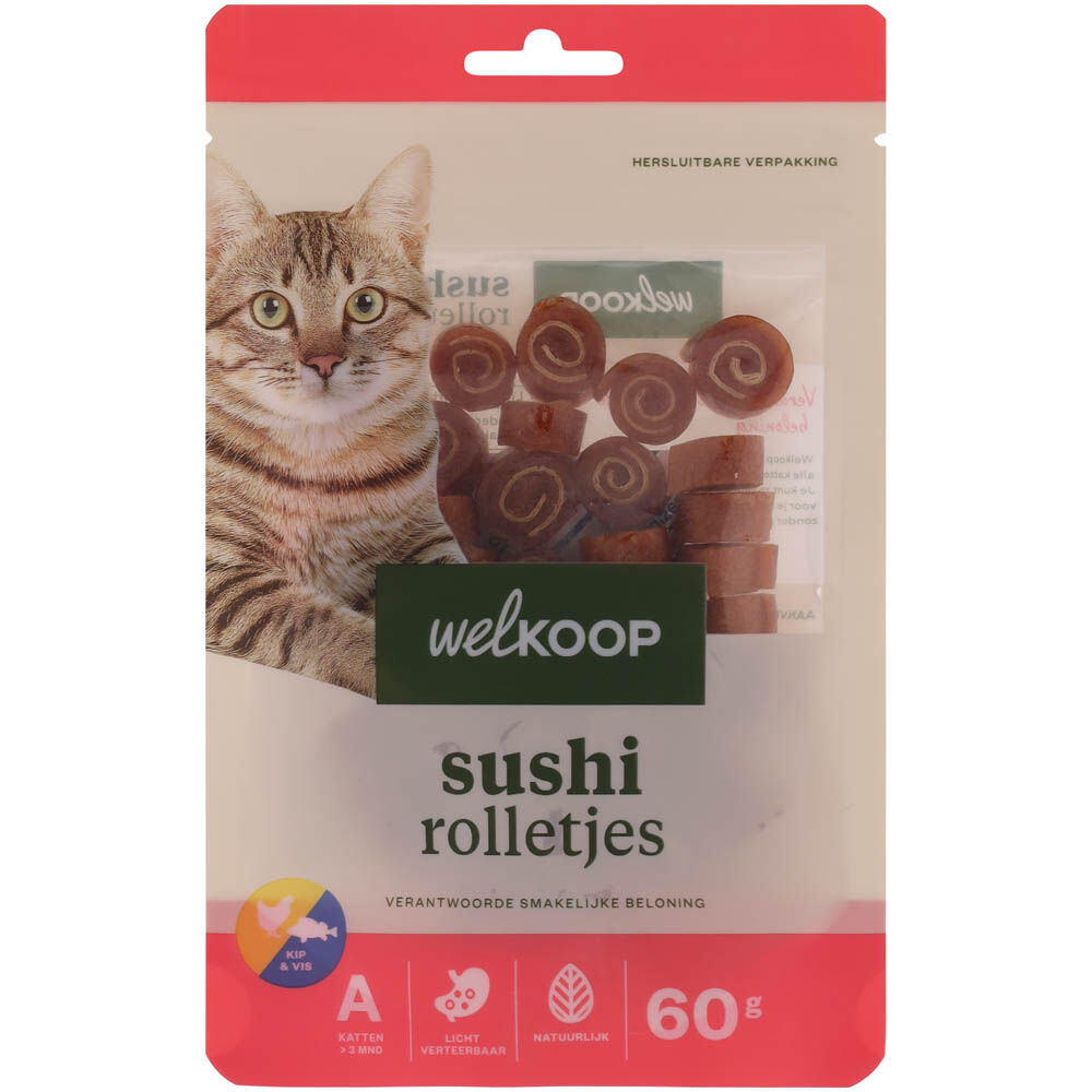 Welkoop Sushi rolletjes - Kattensnack - 60 - vis, kip Welkoop Sushi rolletjes - Kattensnack - 60 - vis, kip