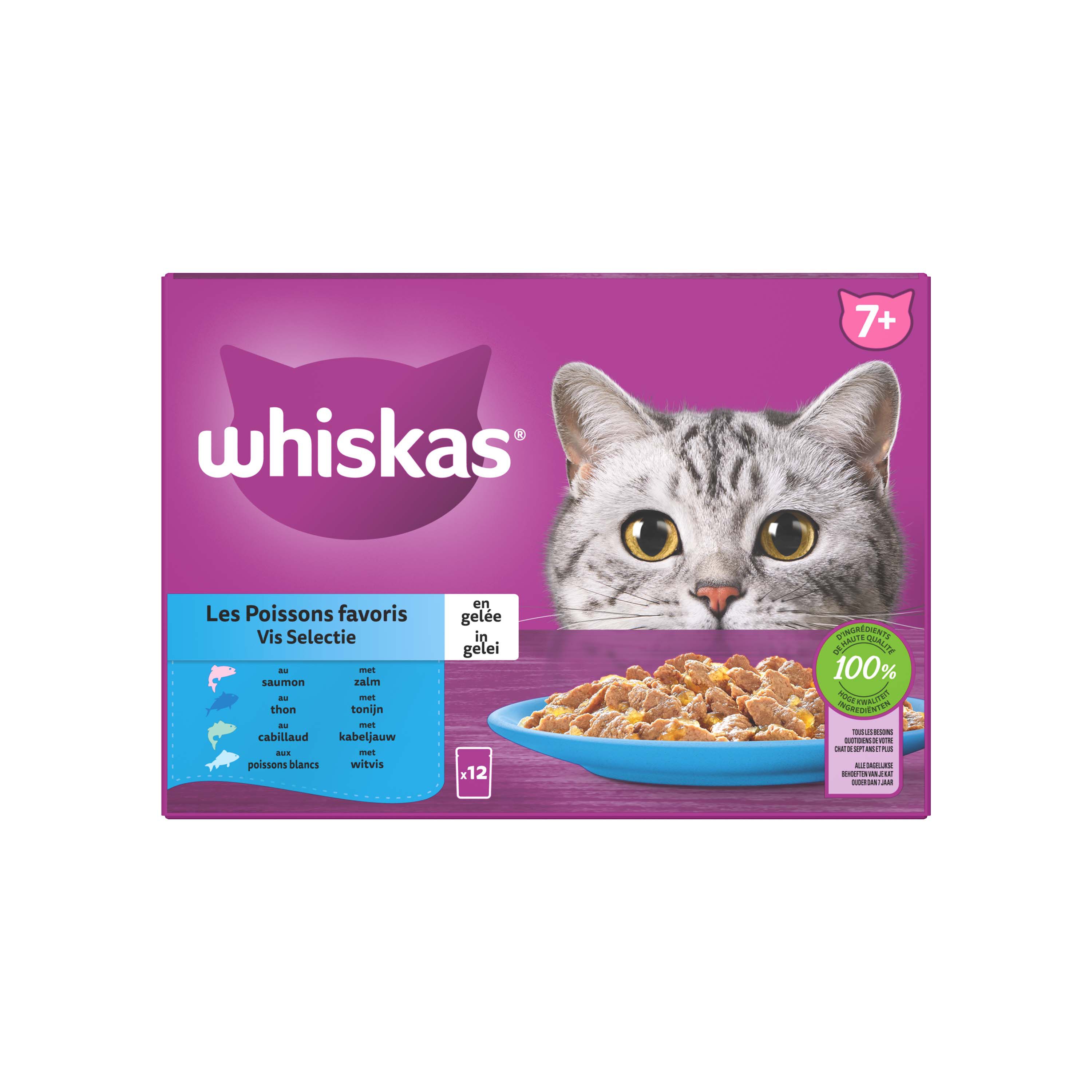 Whiskas  7+ Vis Selectie in gelei - Kattenvoer - 12x85 gram - 1020 - gelei