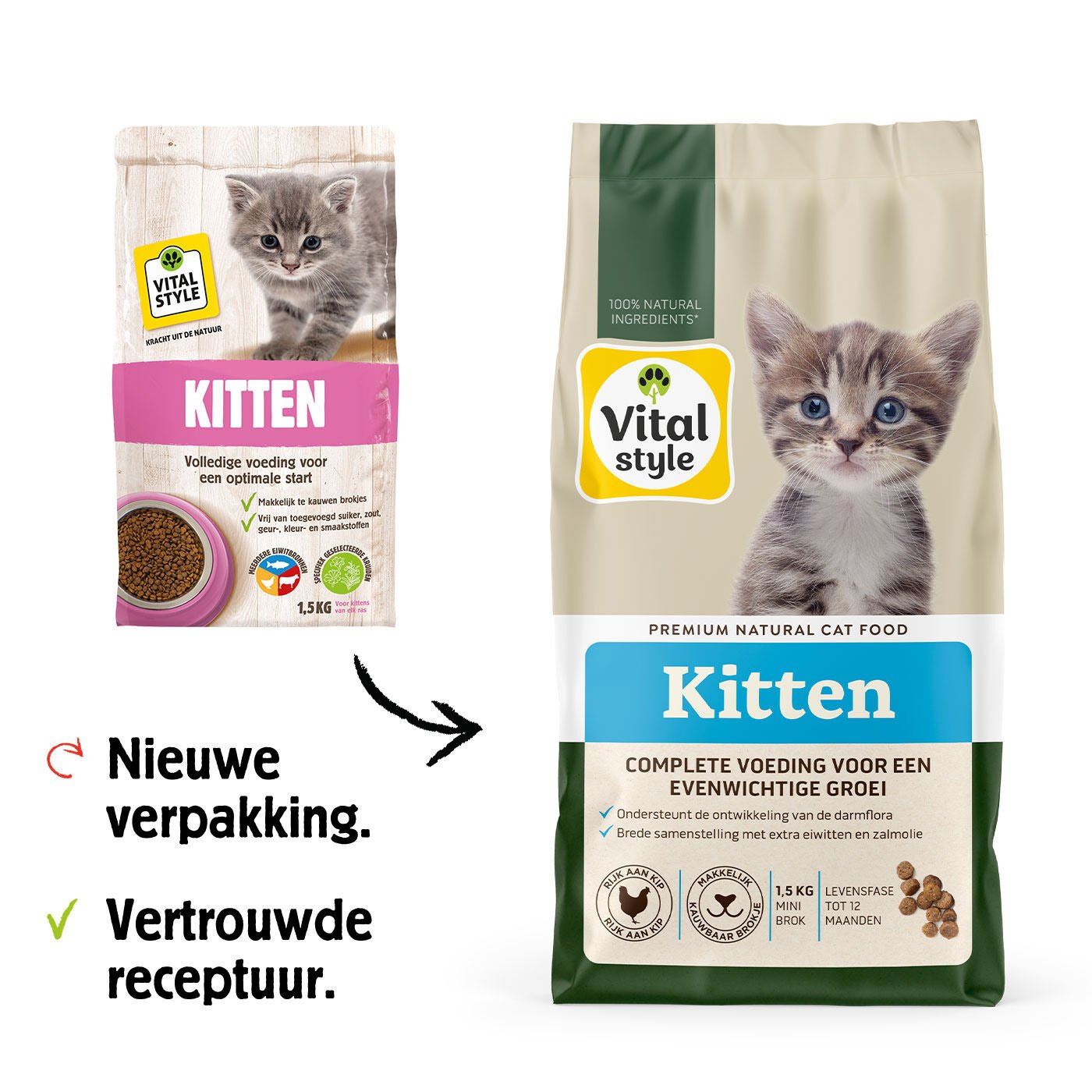 Vitalstyle Kitten - Kattenvoer - 1.5 - vis, rund, kip