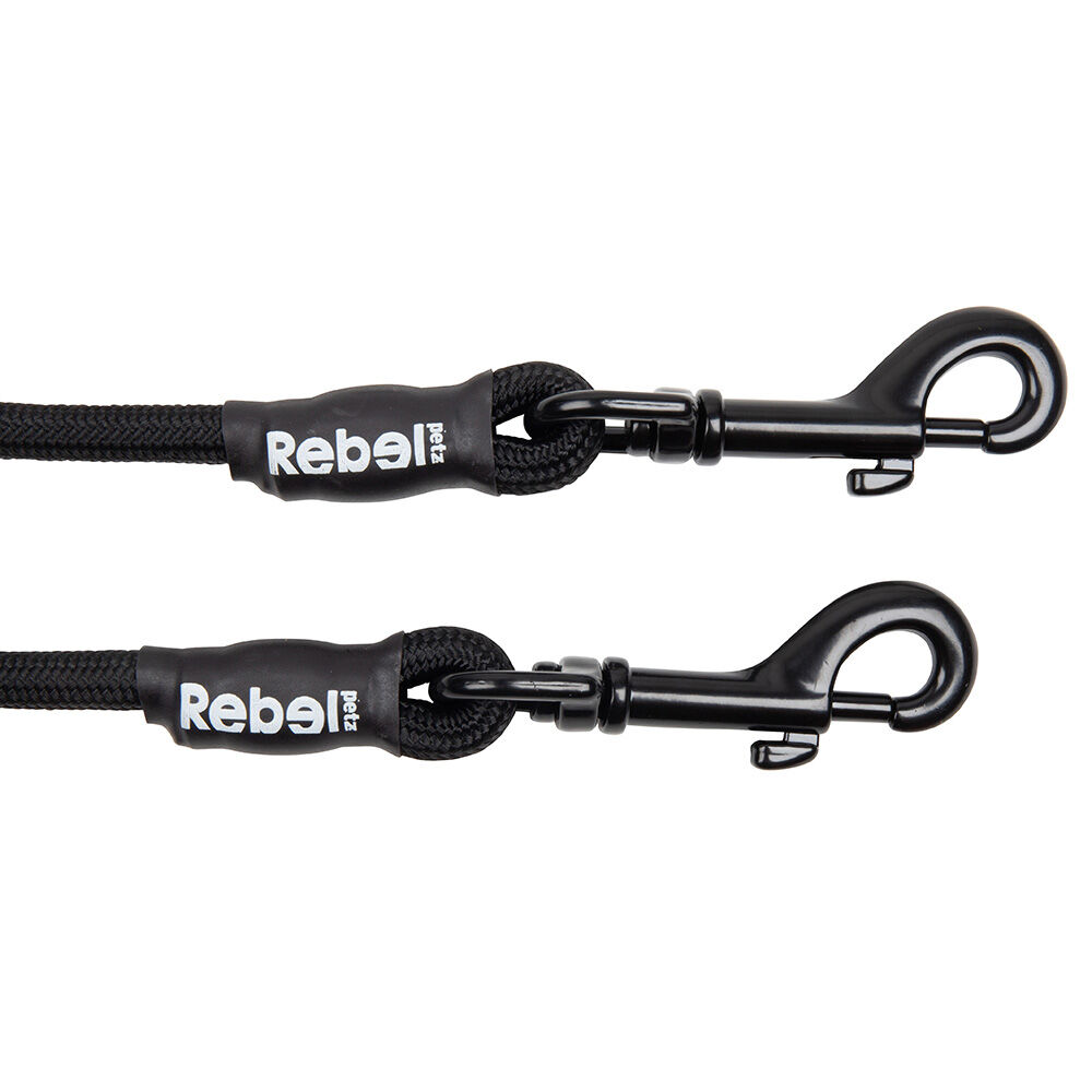 Rebel Petz - Anti-knoop Dubbele Hondenriem - Zwart - 8 mm - S
