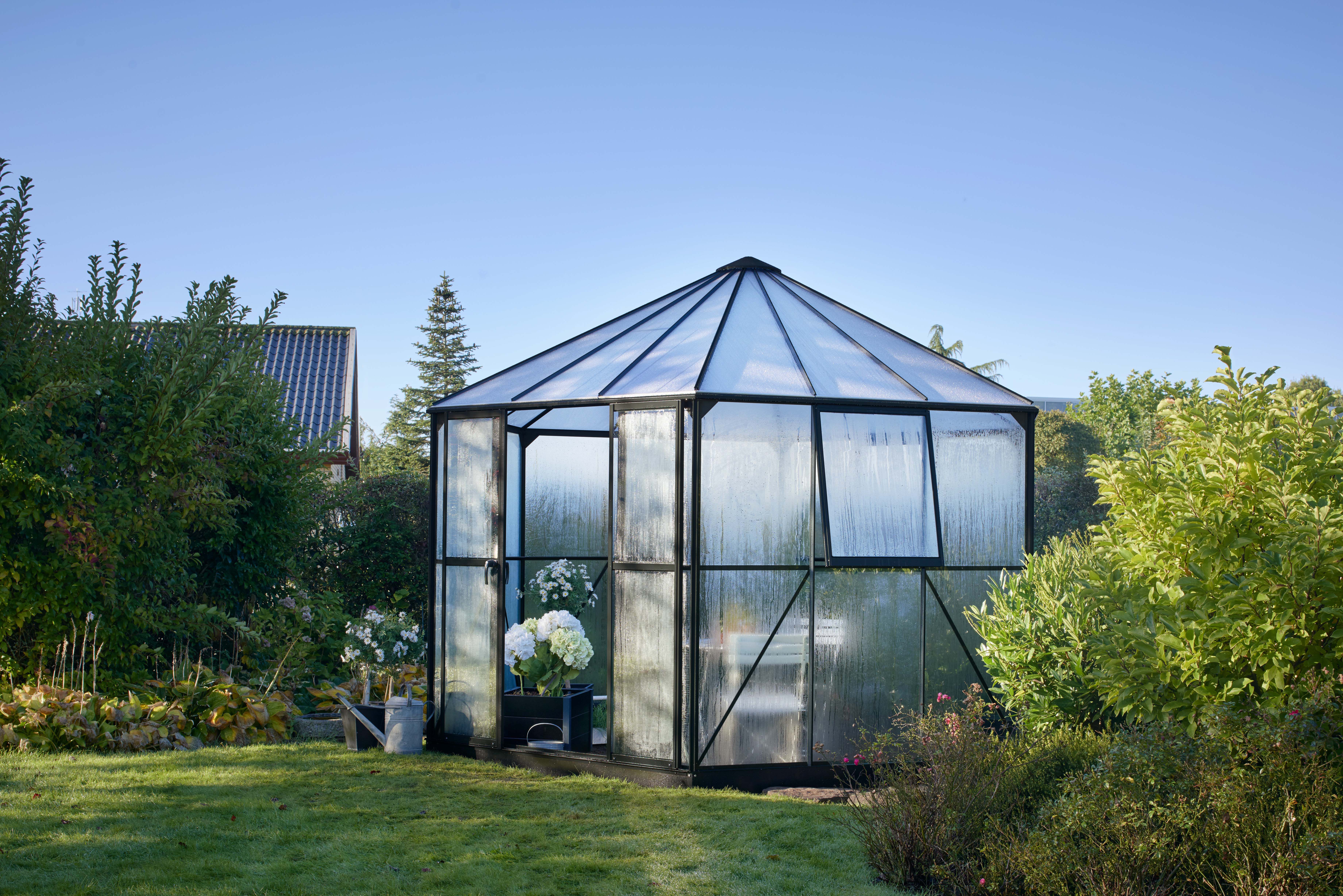 Halls Prieel Atrium - Tuinkas - 287.00 cm - Zwart - Veiligheidsglas & polycarbonaat - 375.00 cm - 375.00 cm