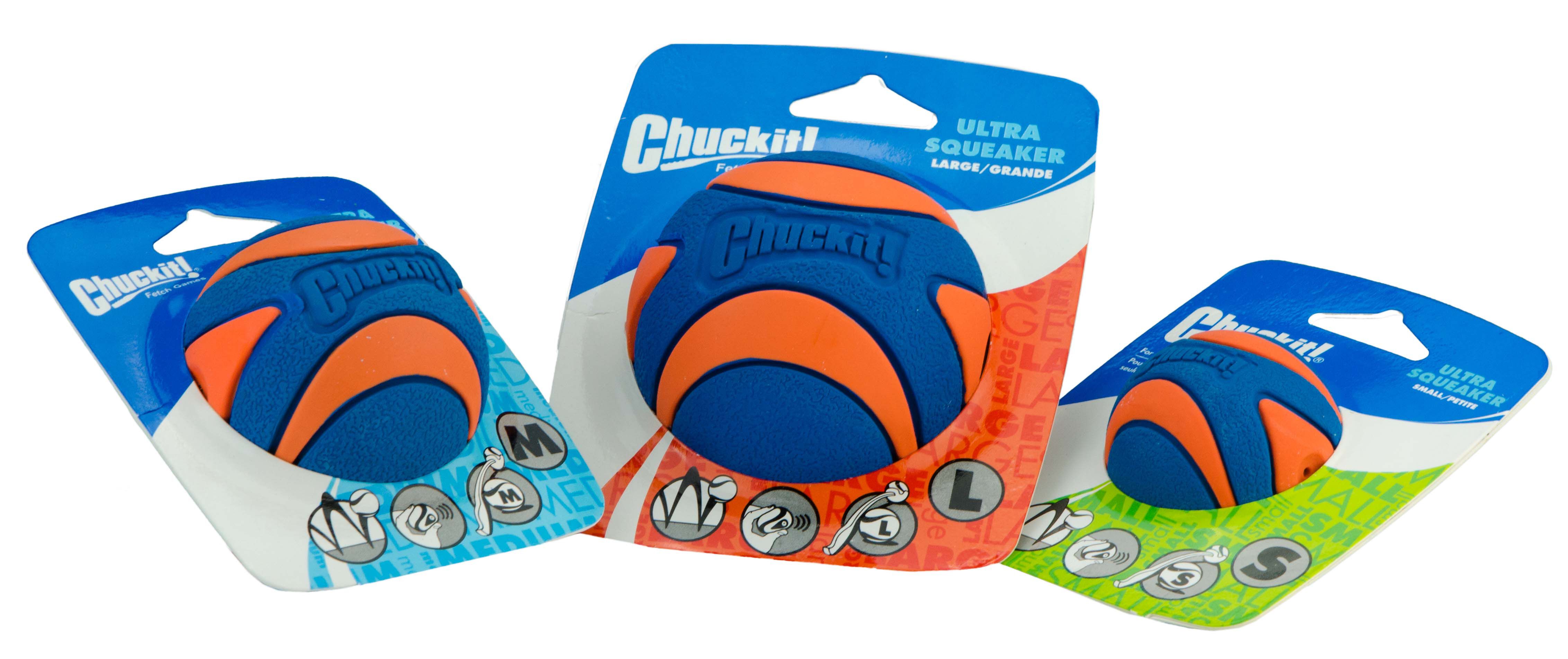 Chuckit Ultra squeaker ball met Pieper - Apporteren - Hondenspeelgoed - blauw/oranje - 11.30x9.60x9.60 cm - M
