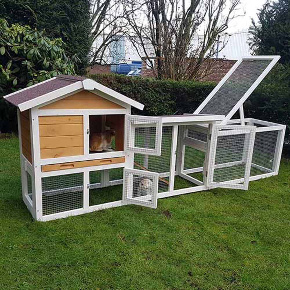 Konijnenhok Queensland met ren - Bruin/wit - 1x229x1 cm