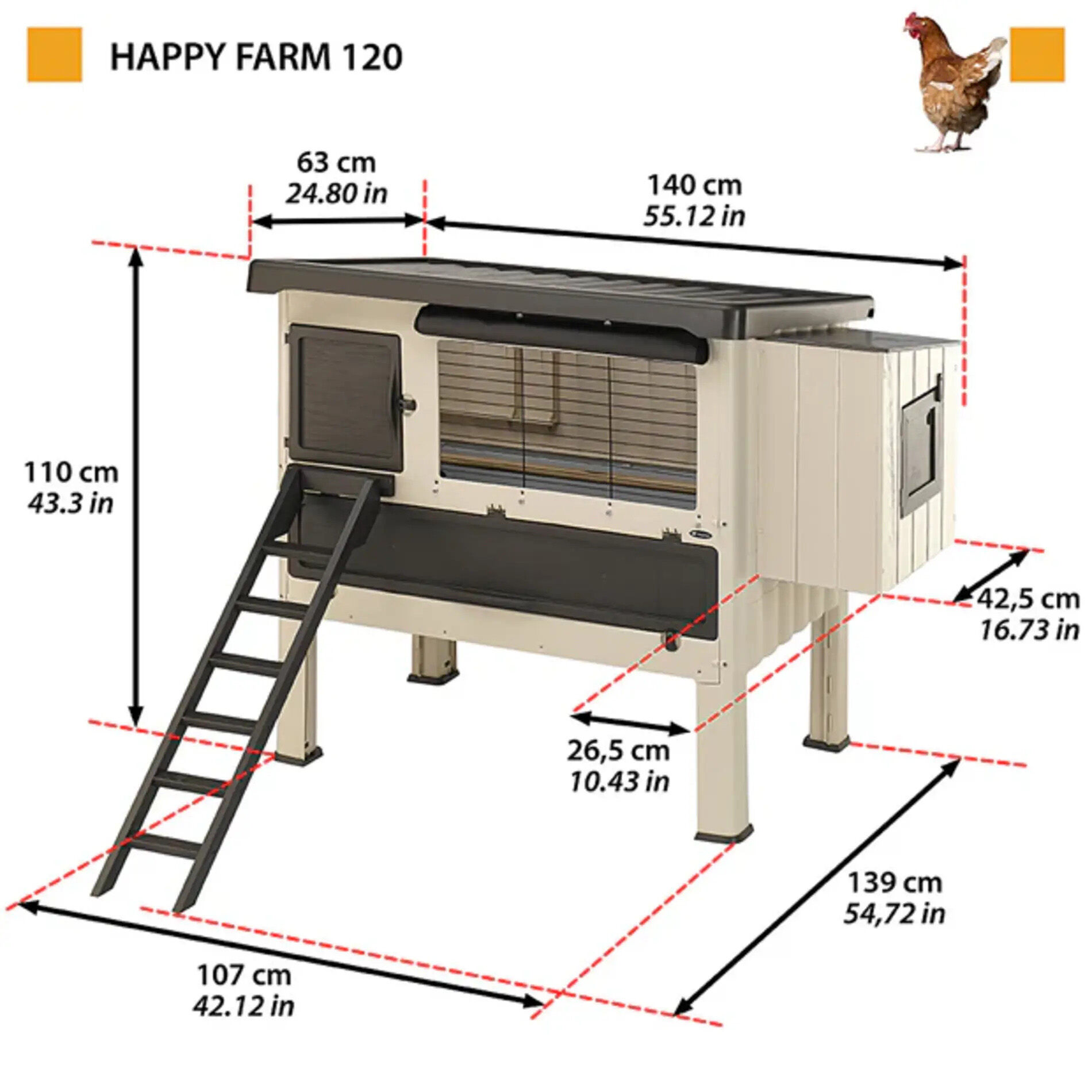 Ferplast Happy Farm 120 - Kippenhok - Beige - 140x139x110 cm