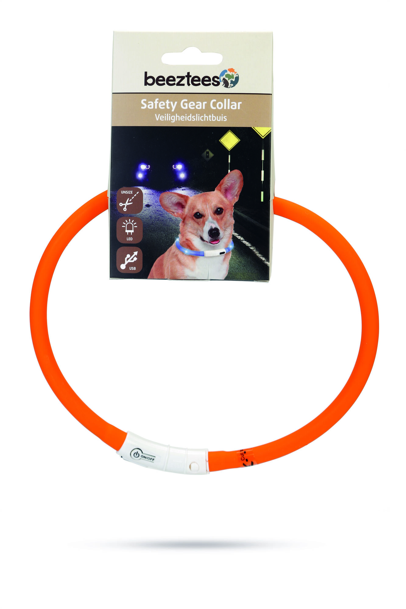 Beeztees Dogini USB - Lichtgevende Halsband  - Hond - 28.00 cm - oranje - 10 mm - 20.00 cm - 70.00 cm