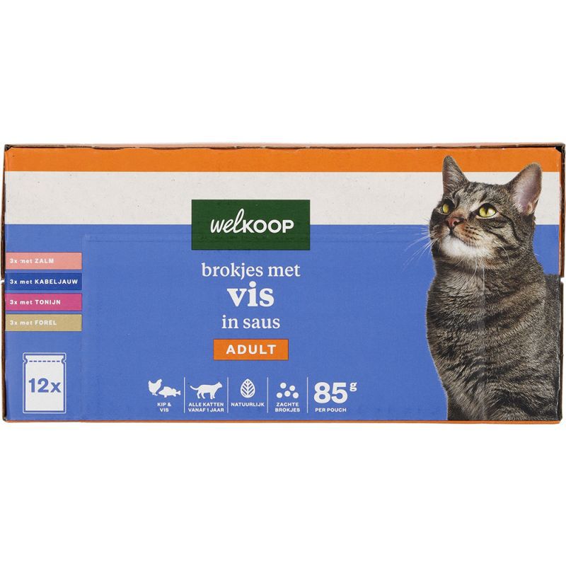 Welkoop Pouch Brokjes in Saus - Kattenvoer - 12x85 gram - 150 - vis