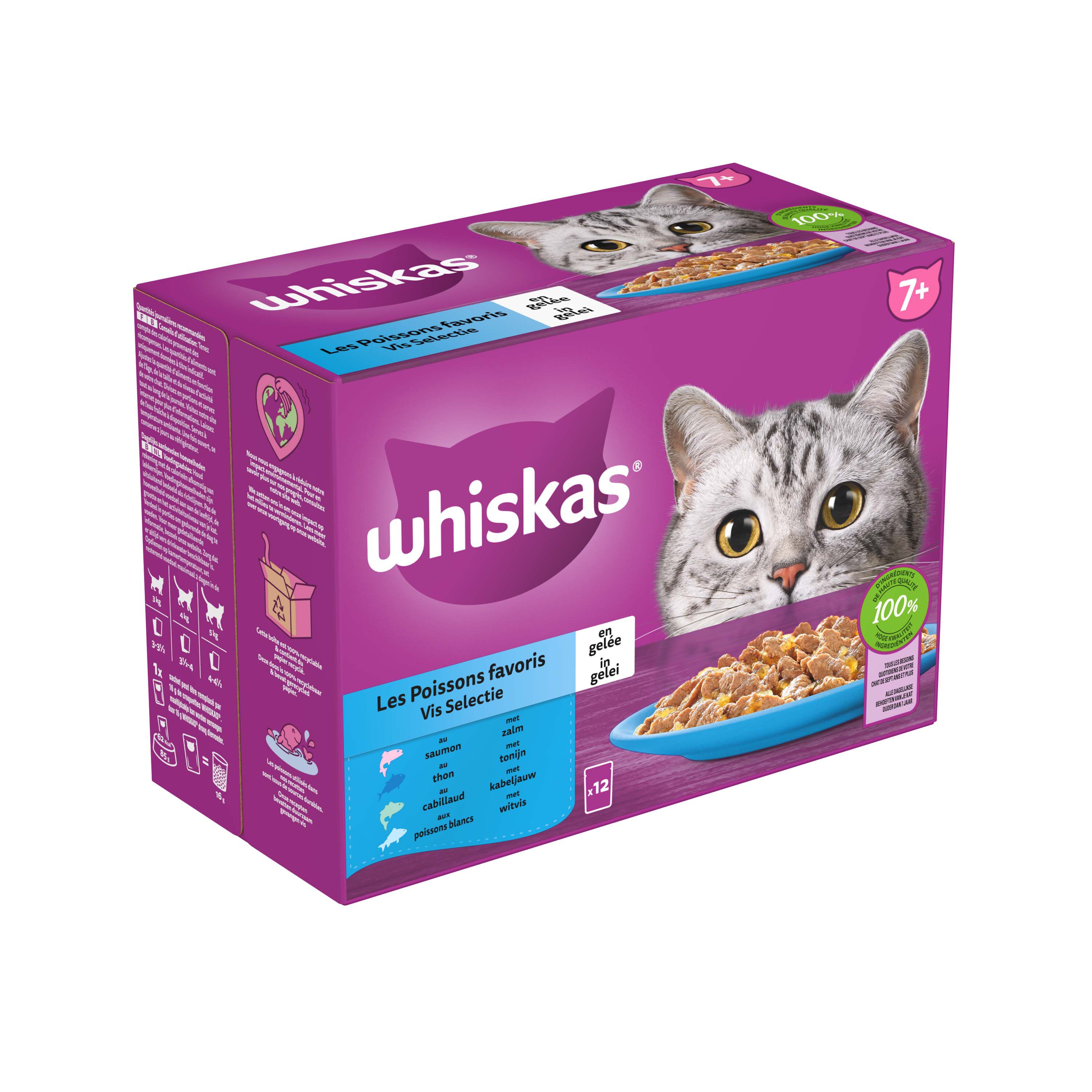 Whiskas  7+ Vis Selectie in gelei - Kattenvoer - 12x85 gram - 1020 - gelei