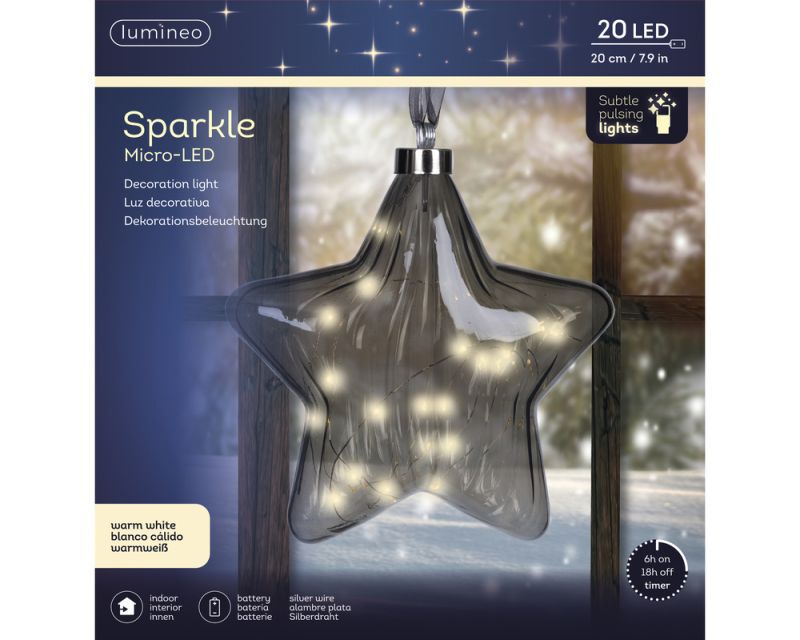 Lumineo LED Ster - Hanglamp - 20 - Grijs - Warm wit