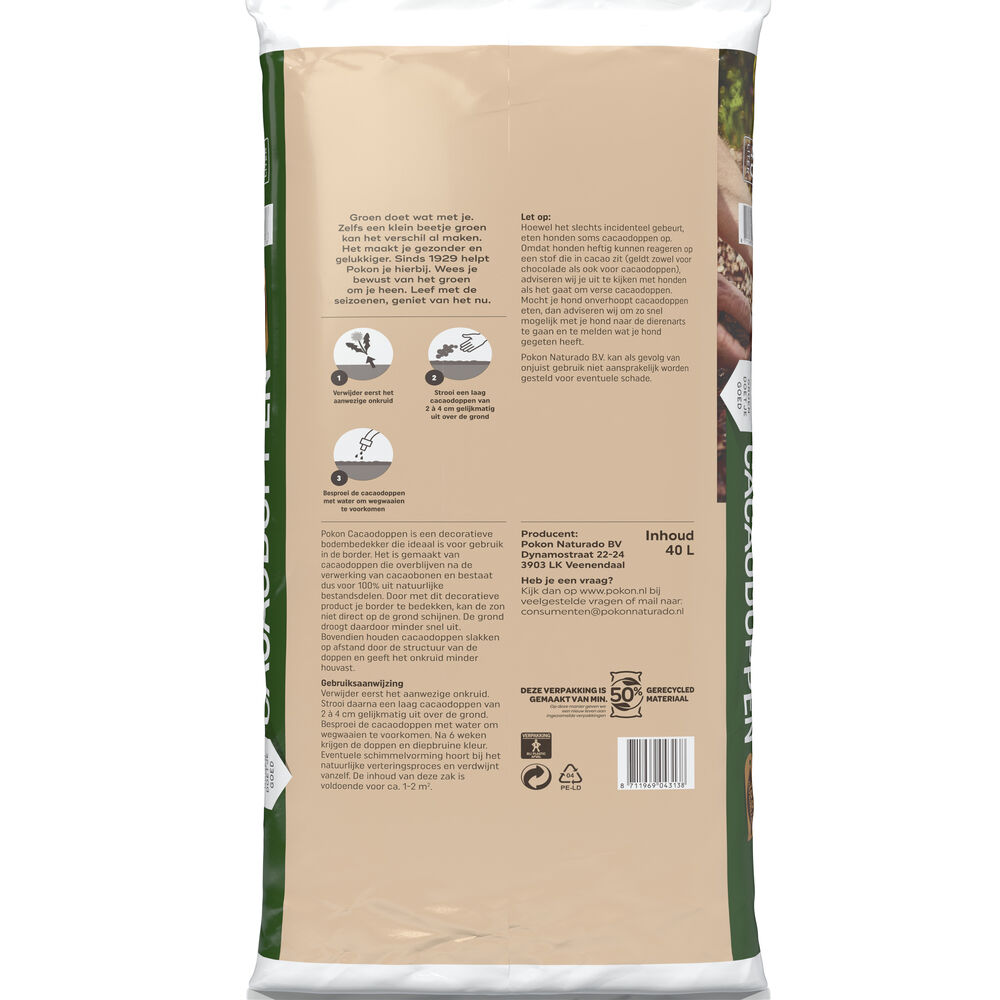 Pokon 100% natuurlijk - Cacaodoppen - 1-2m² - 40 L